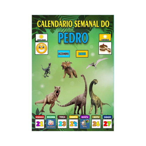Calendário Semanal Vertical -ímã - Pessoal- A3 - Dinossauros