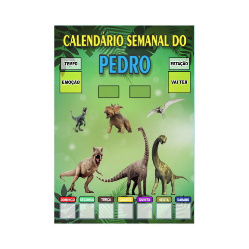 Calendário Semanal Vertical -ímã - Pessoal- A3 - Dinossauros