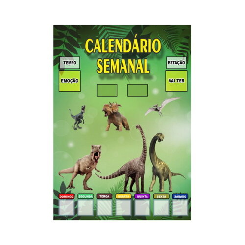 Calendário Semanal Vertical -magnético- Grande - Dinossauros