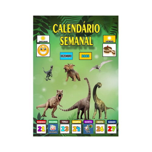 Calendário Semanal Vertical -magnético- Grande - Dinossauros