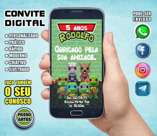 Convite Digital Personalizado - Tartarugas Ninja
