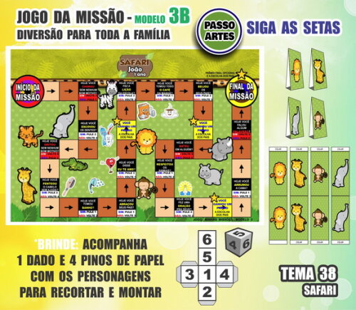Jogo de Tabuleiro Missão Personalizado Modelo 3b - Safari