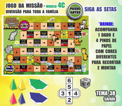 Jogo de Tabuleiro Missão Personalizado Modelo 4c - Safari