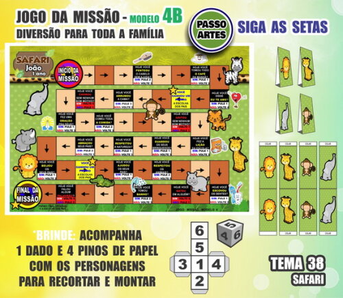 Jogo de Tabuleiro Missão Personalizado Modelo 4b - Safari
