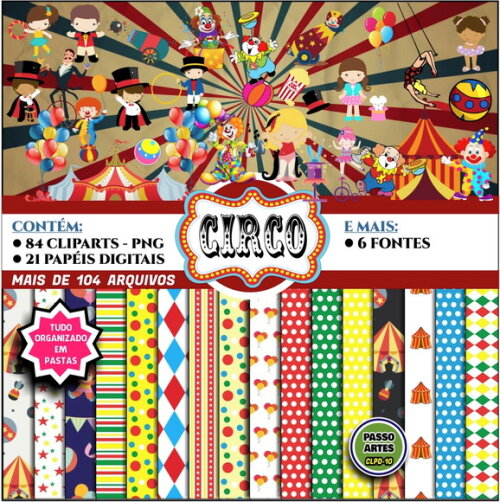 Kit Digital Cliparts, Papéis CIRCO mais brindes