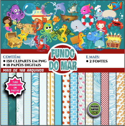 Kit Digital Cliparts, Papéis FUNDO DO MAR mais brindes