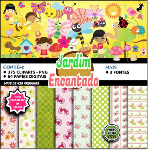 Kit Digital Cliparts, Papéis JARDIM ENCANTADO mais brindes