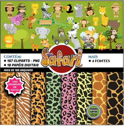 Kit Digital Cliparts, Papéis SAFARI mais brindes