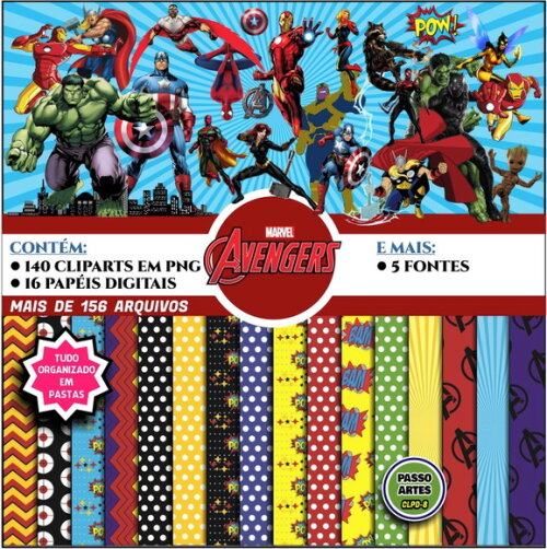 Kit Digital Cliparts, Papéis VINGADORES mais brindes