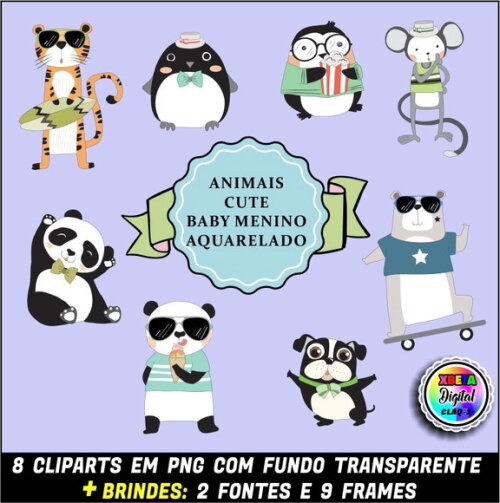 Kit Digital PROMO 2 EM 1 - ANIMAIS GAROTOS