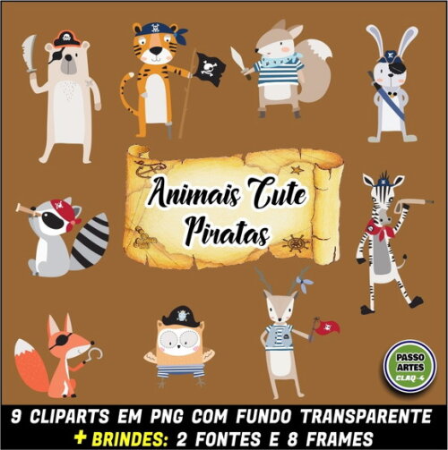 Kit Digital PROMO 2 EM 1 - ANIMAIS PIRATAS