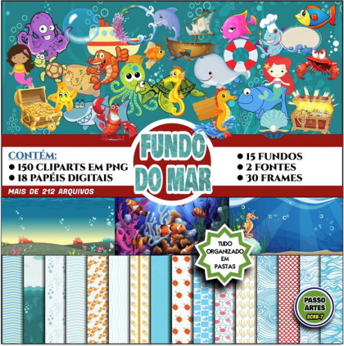 Kit Digital Scrapbook FUNDO DO MAR