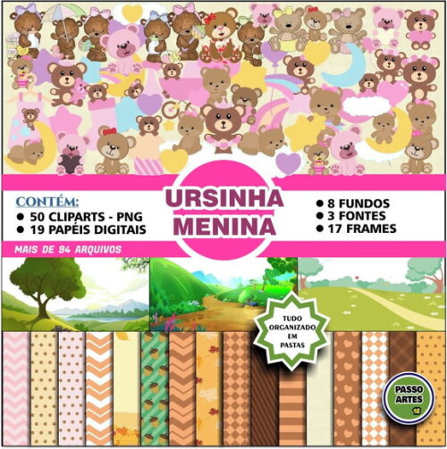 Kit Digital Scrapbook URSINHOS MENINA