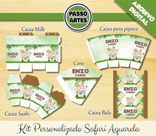 Kit Festa Digital Personalizado - Safari Aquarelado Menino