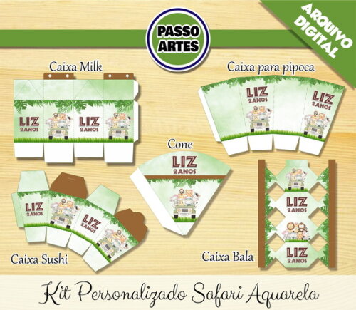 Kit Festa Digital Personalizado - Safari Aquarelado Menina