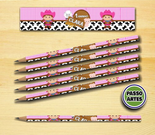 Lápis Personalizado para Festas e Eventos - Fazendinha Rosa
