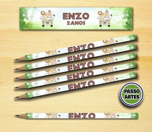 Lápis Personalizado para Festas e Eventos - Safari Aquarela