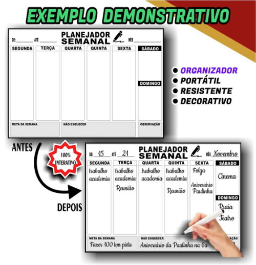 Planejador Semanal - Modelo 3 - Manta c/ Caneta - Tamanho A3