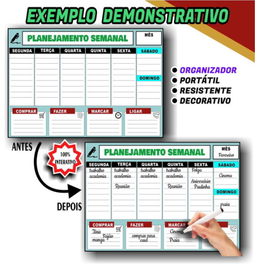 Planejador Semanal - Modelo 2 - Manta com Caneta -tamanho A3