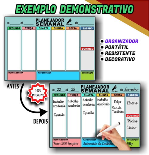 Planejador Semanal - Modelo 6 - Tamanho A3 - Manta c/ Caneta