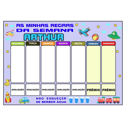 Quadro -as Minhas Regras da Semana - A3 -azul -personaliza
