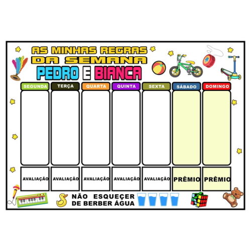 Quadro -as Minhas Regras da Semana - A3 -branco -personaliza