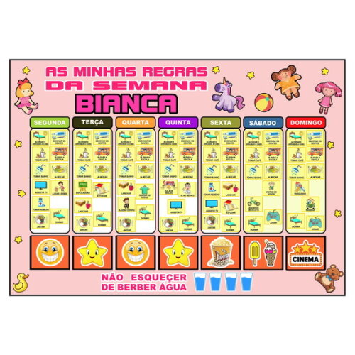 Quadro -as Minhas Regras da Semana - A3 -rosa -personaliza