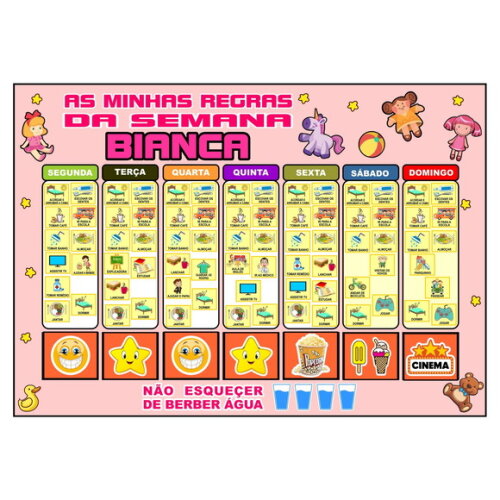 Quadro -as Minhas Regras da Semana - A4 -rosa -personaliza