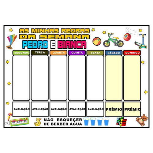 Quadro -as Minhas Regras da Semana - A4 -branco -personaliza
