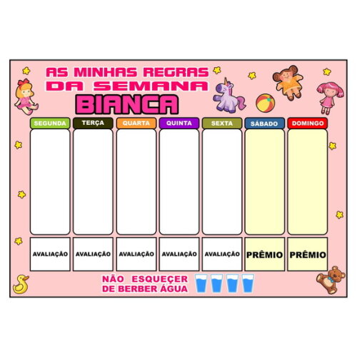 Quadro -as Minhas Regras da Semana - A4 -rosa -personaliza