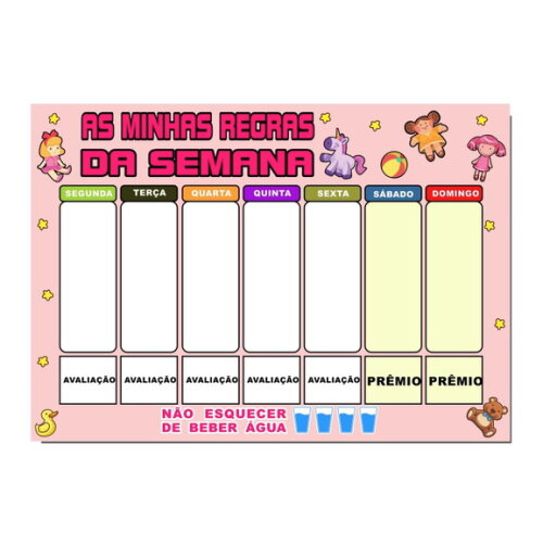 Quadro Educativo - as Minhas Regras da Semana - Rosa 2