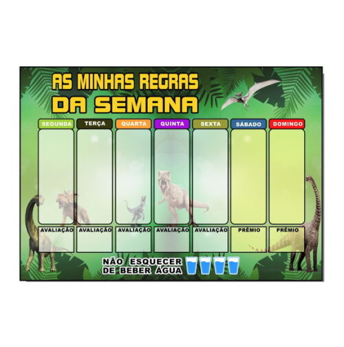 Quadro Educativo A3 - as Minhas Regras da Semana- Dinossauro