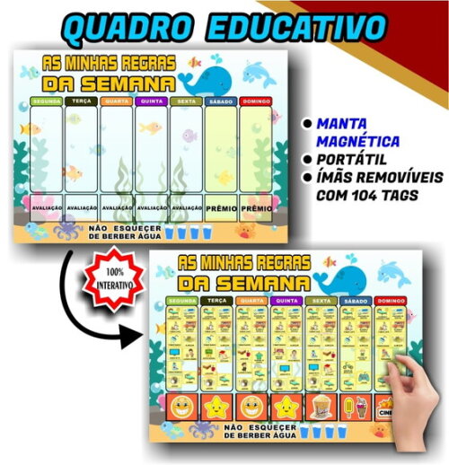 Quadro Educativo A3- as Minhas Regras da Semana Fundo do Mar