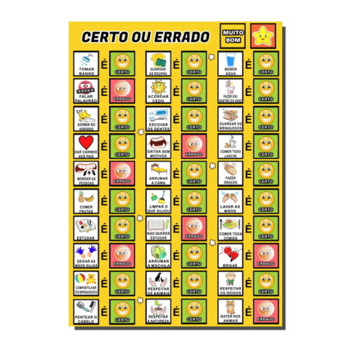 Quadro Educativo Certo ou Errado - Amarelo + Tags e mdf