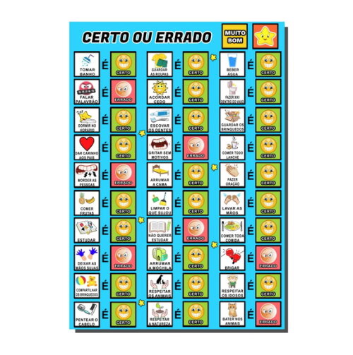 Quadro Educativo Certo ou Errado - Azul Claro + Tags e mdf