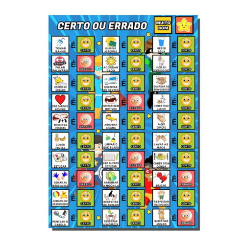 Quadro Educativo Certo ou Errado - Heróis Cute + Tags e mdf