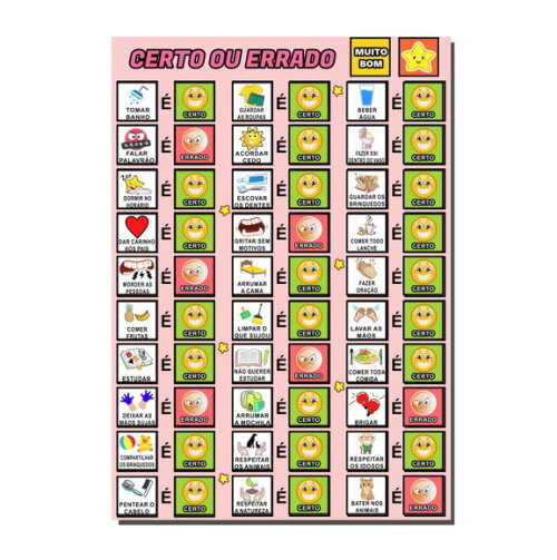 Quadro Educativo Certo ou Errado - Rosa Claro + Tags e mdf