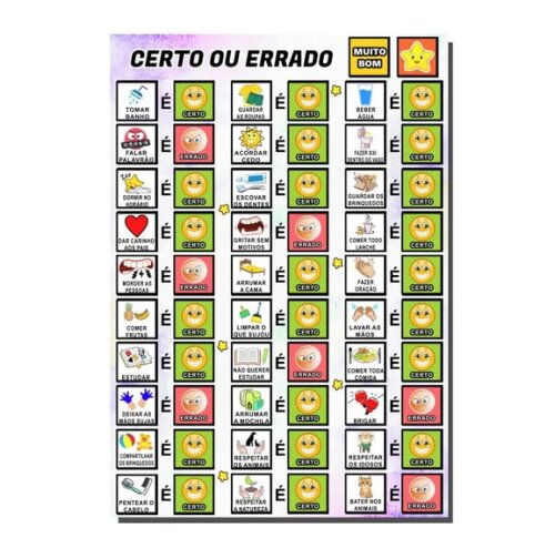 Quadro Educativo Certo ou Errado - Roxo e Branco+ Tags e mdf