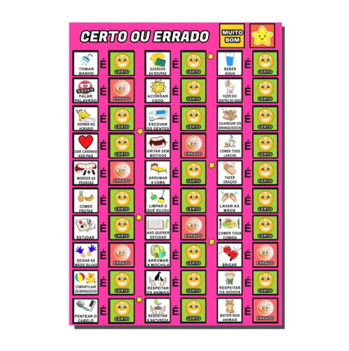 Quadro Educativo Certo ou Errado - Rosa Escuro + Tags e mdf
