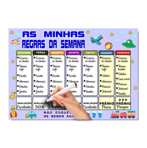 Quadro Educativo Imã A3 Regras da Semana + Caneta - Azul