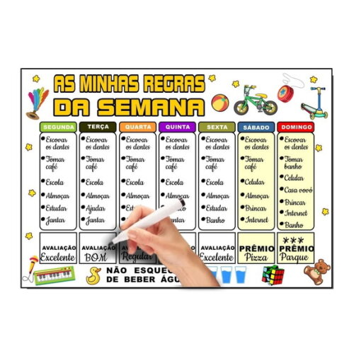 Quadro Educativo Imã A3 Regras da Semana + Caneta - Branco