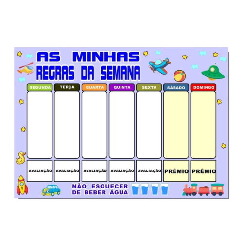 Quadro Educativo Pvc - as Minhas Regras da Semana - Azul