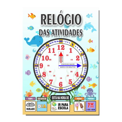 Quadro Educativo Relógio - Mod. 1 - Fundo do Mar - Manta