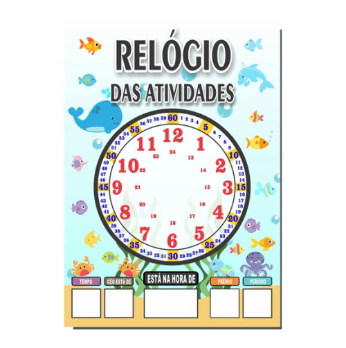 Quadro Educativo Relógio - Mod. 1 - Fundo do Mar - Manta