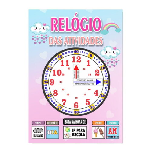 Quadro Educativo Relógio - Mod. 1 - Nuvens de Amor - Manta