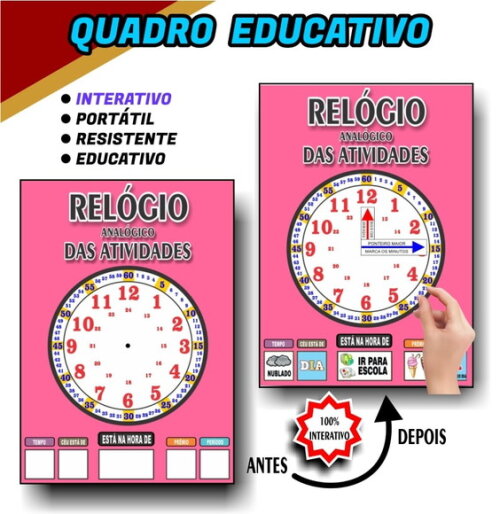 Quadro Educativo Relógio - Mod. 1 - Nuvens de Amor - Manta