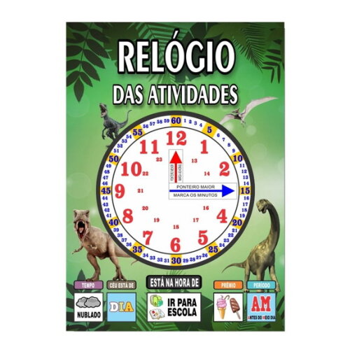 Quadro Educativo Relógio - Mod. 1 - Tema Dinossauros - Manta