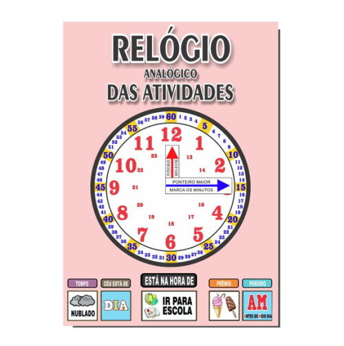 Quadro Educativo Relógio - Mod. 1 - Tema Rosa Claro - Manta