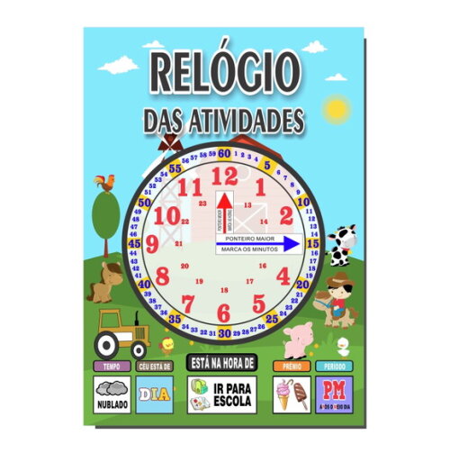 Quadro Educativo Relógio - Mod. 1 - Tema Fazendinha - Manta