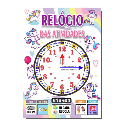 Quadro Educativo Relógio - Mod. 1 - Tema Unicórnio - Manta
